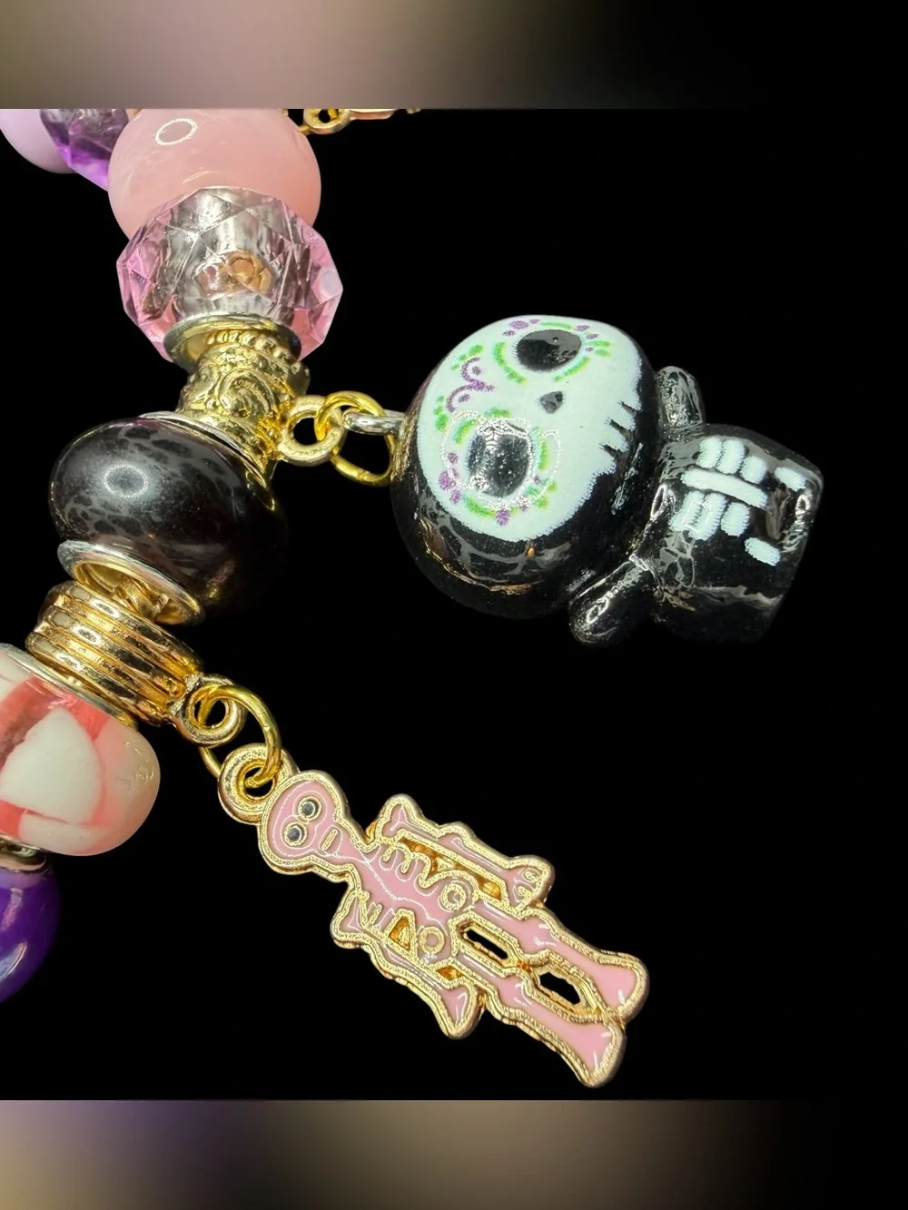 Handmade Halloween Charm Bracelet “Ghoul Friend”Line in Pink Purple